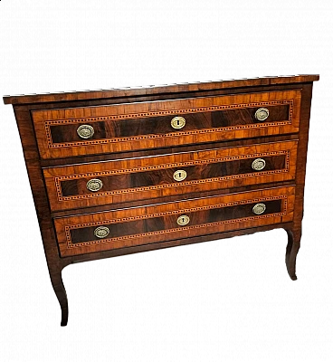 Cassettone Luigi XVI in noce, ebano violetto e legno di rosa, '700