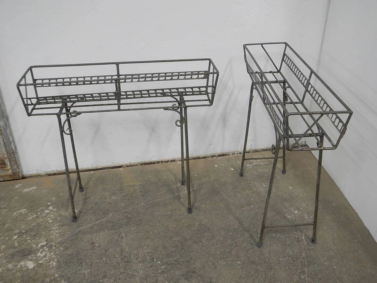 Pair of wrought iron flower holders, 1970s 2