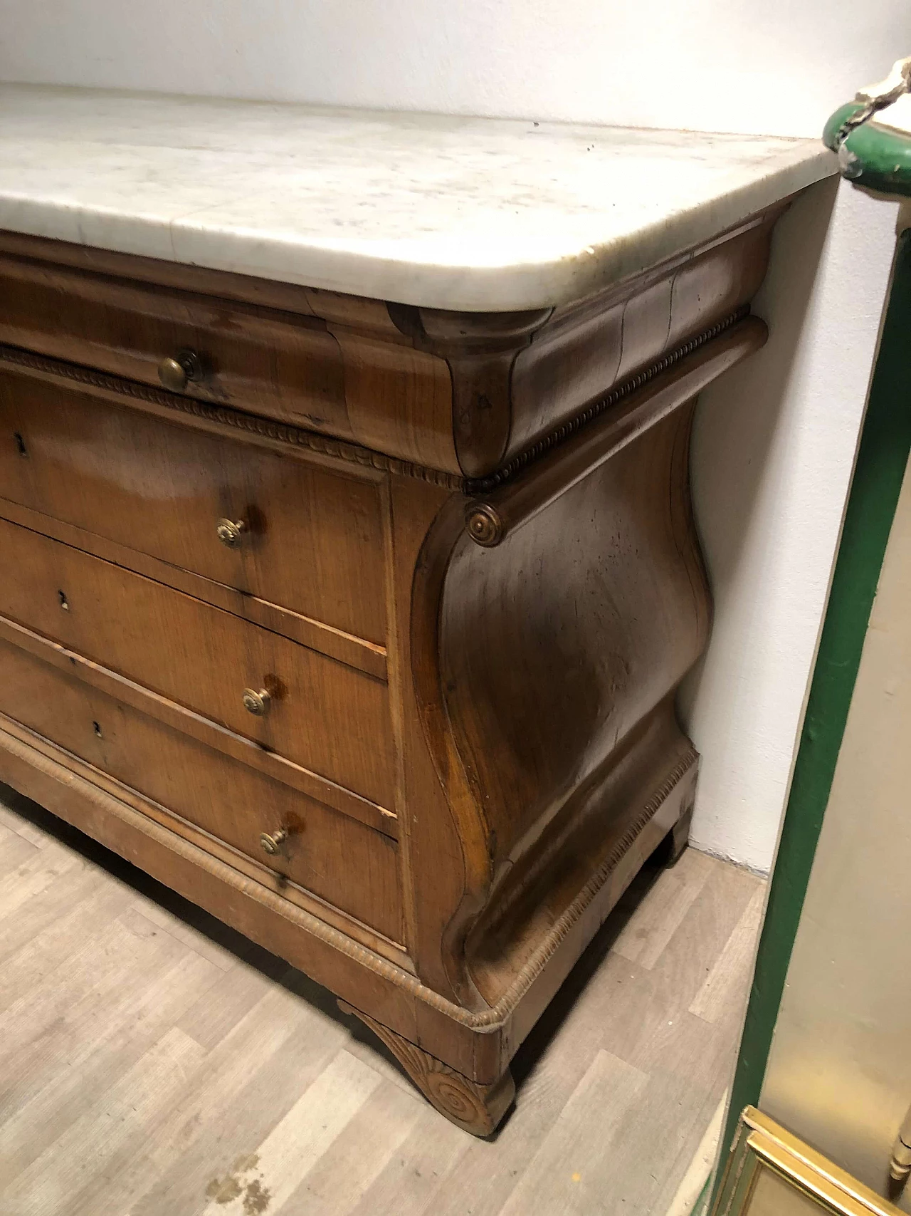 Piedmontese Charles X walnut and marble commode, first half of the 19th century 4