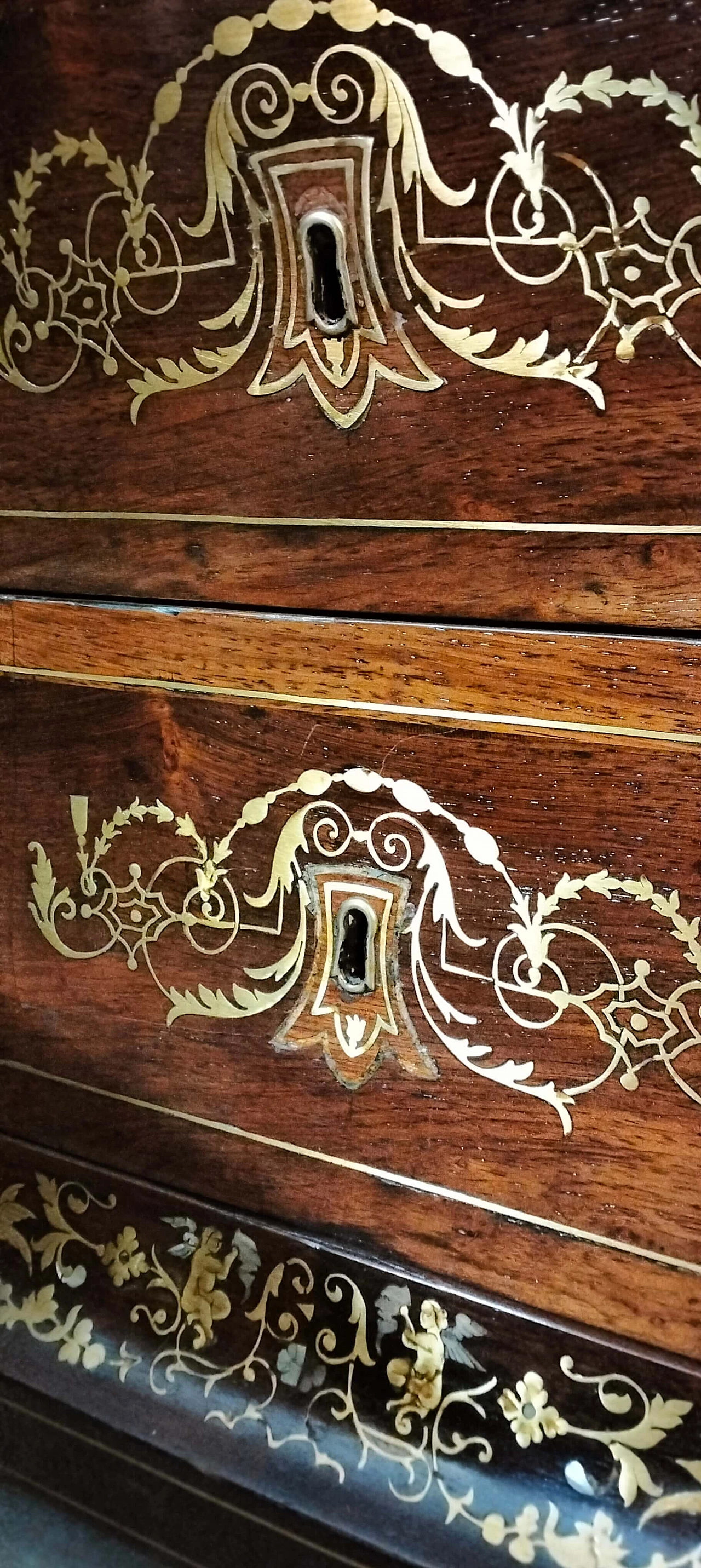 Coppia di comò spagnoli in palissandro con marmi verdi, '800 4