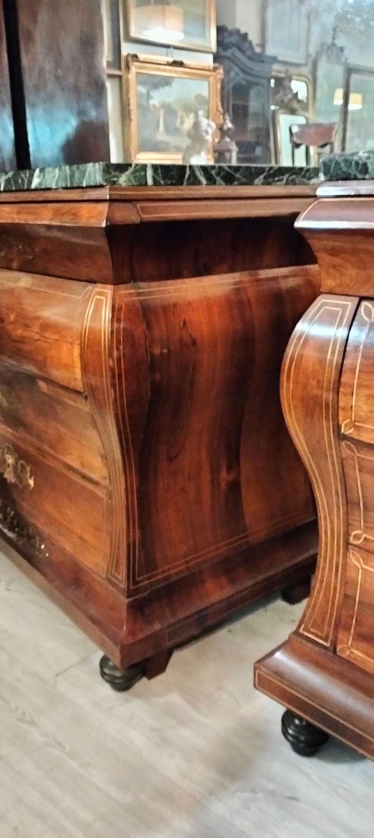 Coppia di comò spagnoli in palissandro con marmi verdi, '800 6