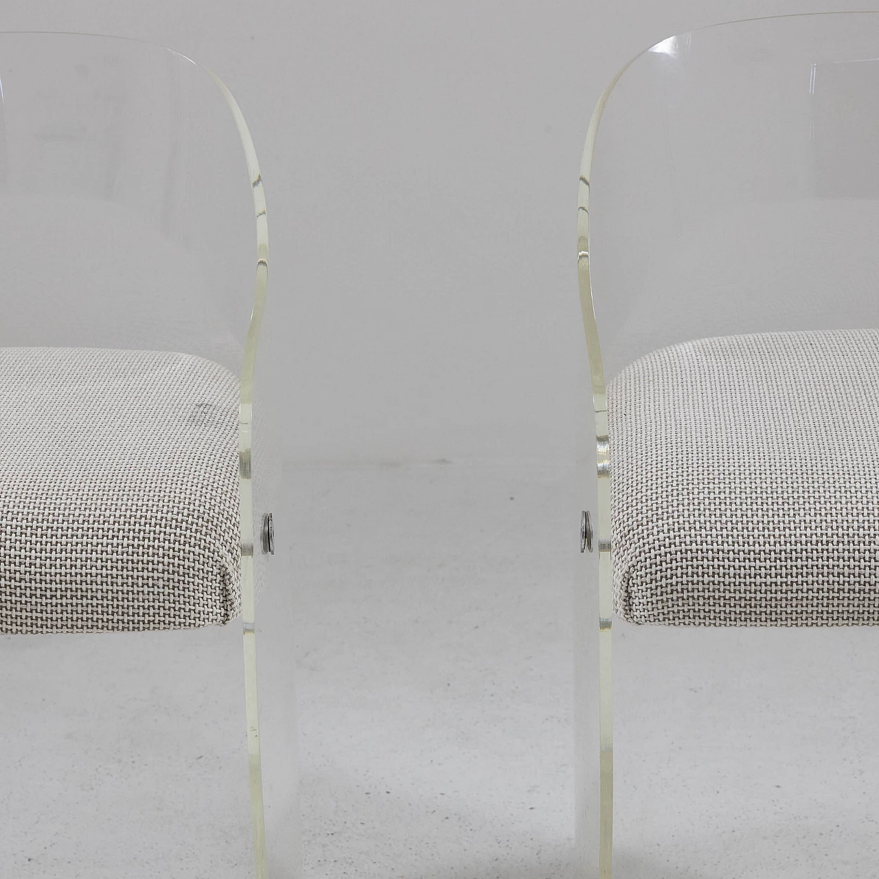 Pair of plexiglass, metal and fabric armchairs, 1960s 5