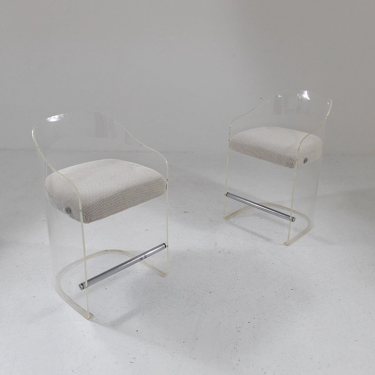 Pair of plexiglass, metal and fabric armchairs, 1960s 11