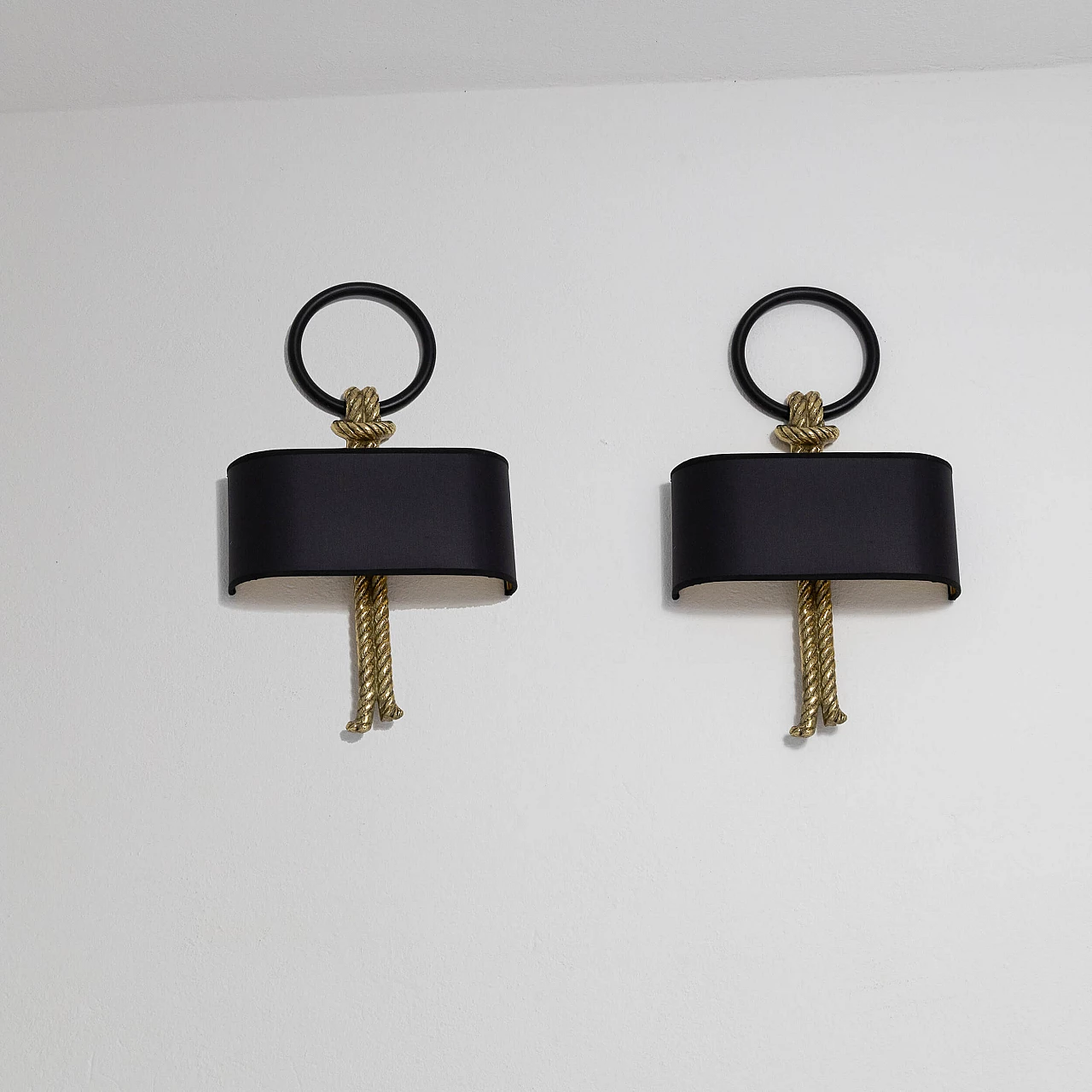 Pair of brass and fabric wall lights by Banci for Gucci, 1970s 3