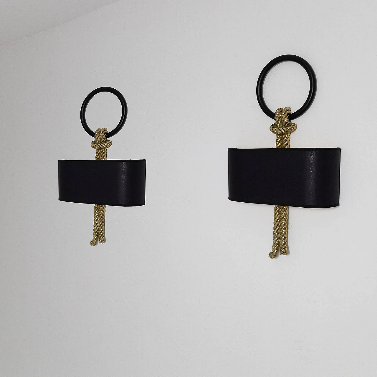 Pair of brass and fabric wall lights by Banci for Gucci, 1970s 7