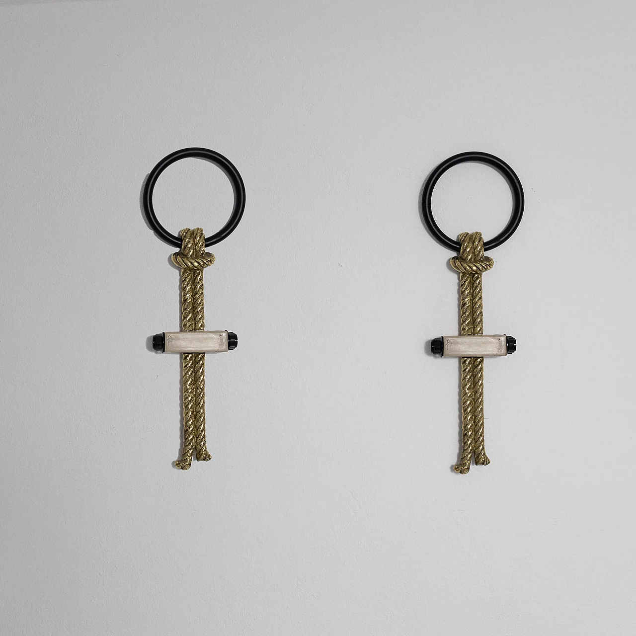 Coppia di applique in ottone e tessuto di Banci per Gucci, anni '70 11