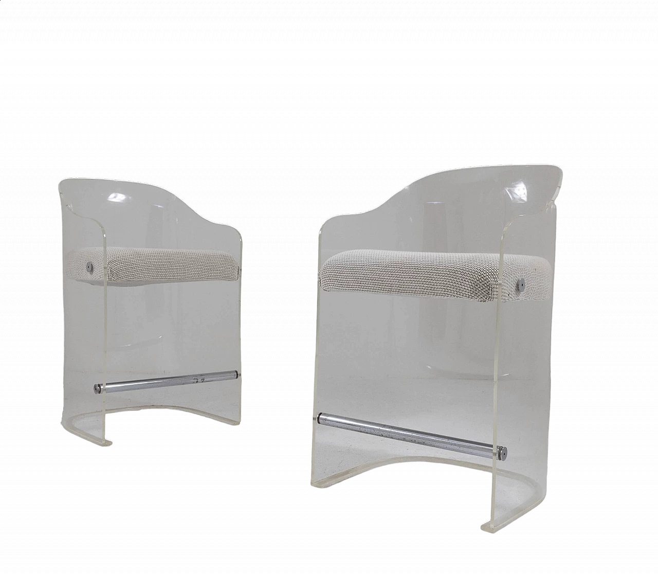 Coppia di poltrone in plexiglass, metallo e tessuto, anni '60 13