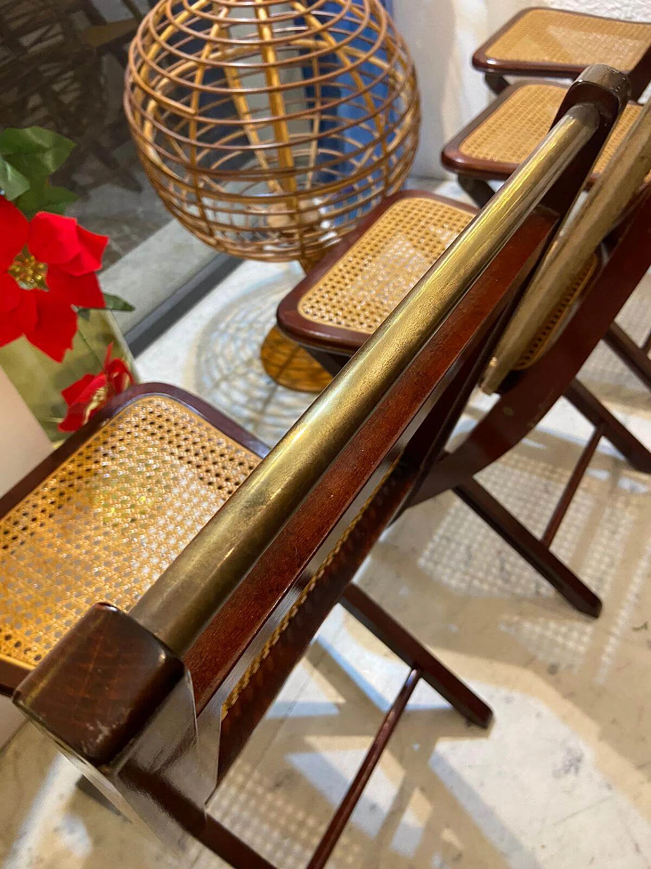 4 Navy-style mahogany folding chairs, 1940s 3