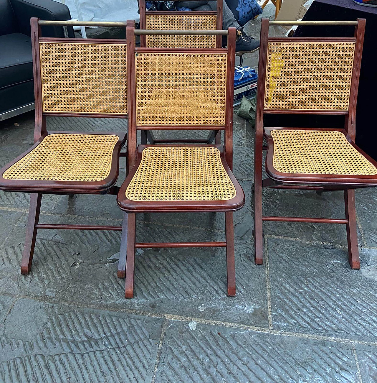 4 Navy-style mahogany folding chairs, 1940s 4