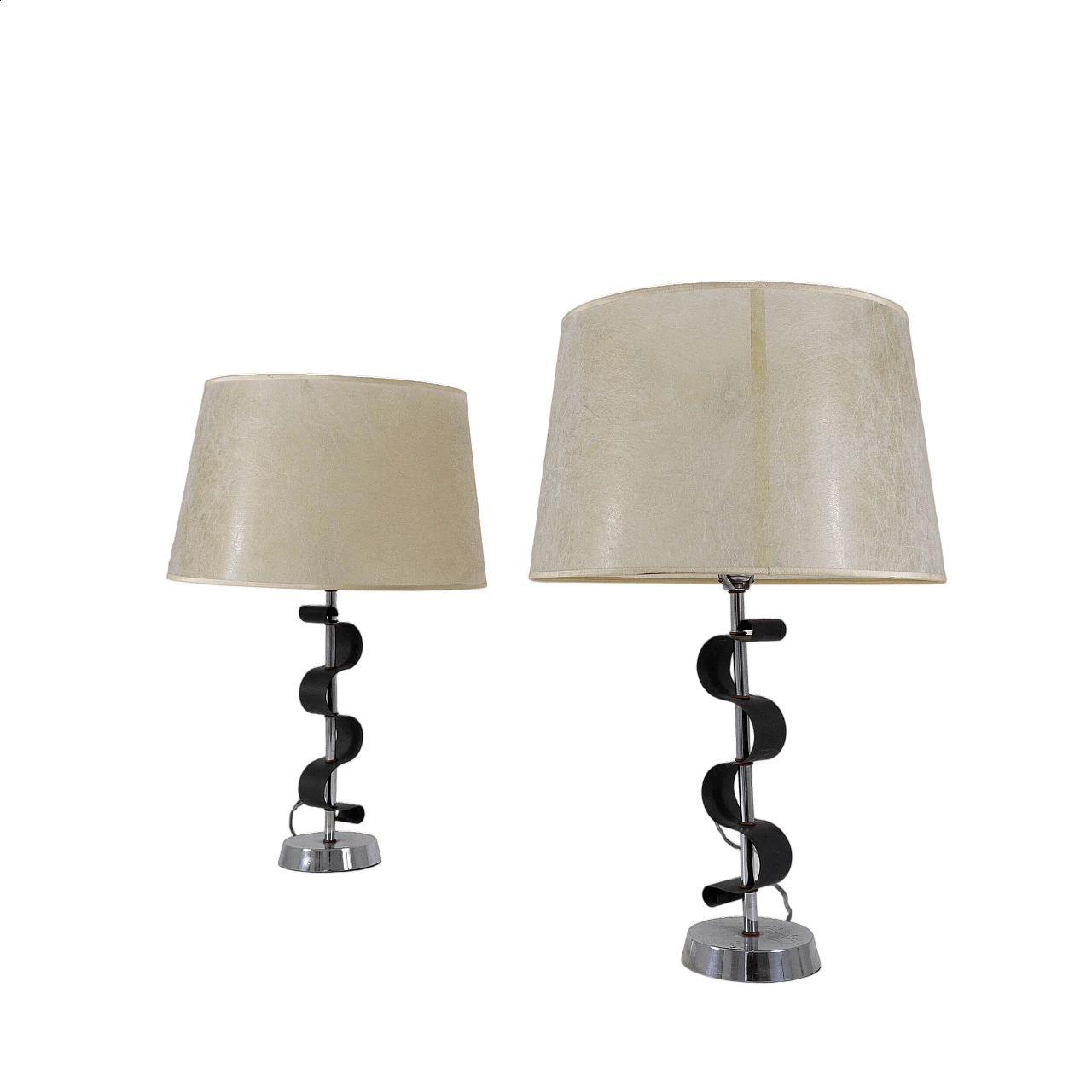 Pair of chromed and varnished metal table lamps, 1950s 14