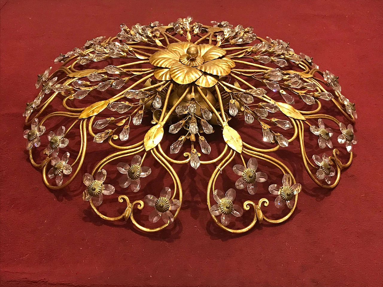 Lampada da soffitto in ottone dorato e cristalli Swarovski, anni '90 1