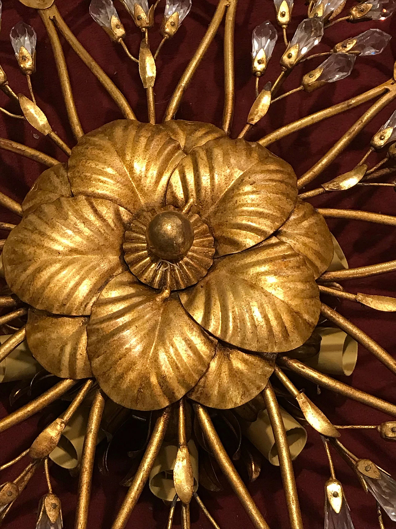 Lampada da soffitto in ottone dorato e cristalli Swarovski, anni '90 5