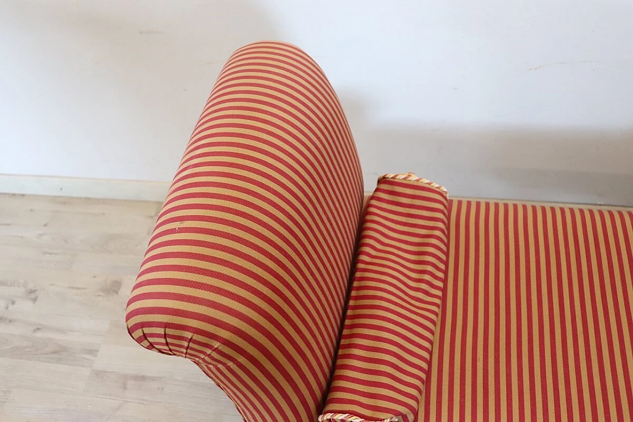 Upholstered bench upholstered in red-striped fabric with beechwood feet, 19th century 6