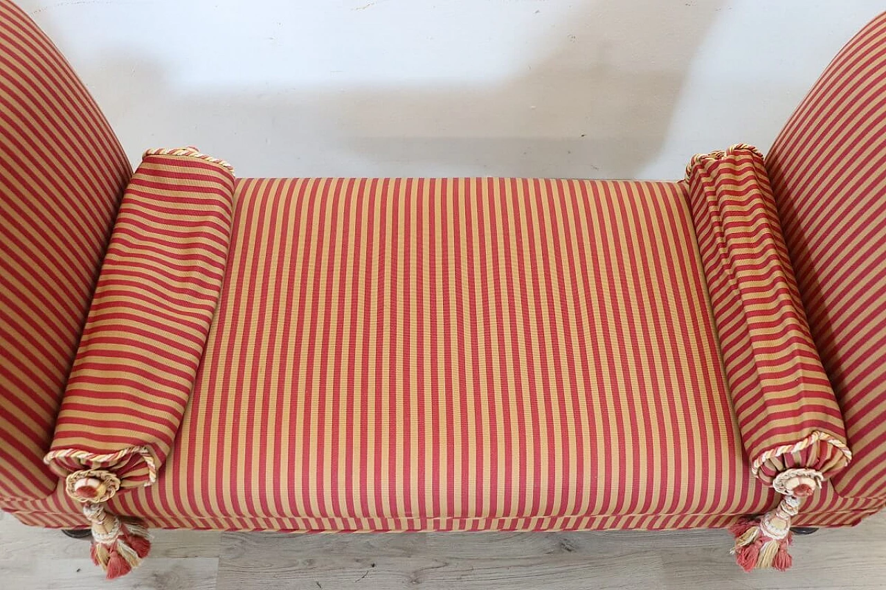 Upholstered bench upholstered in red-striped fabric with beechwood feet, 19th century 7