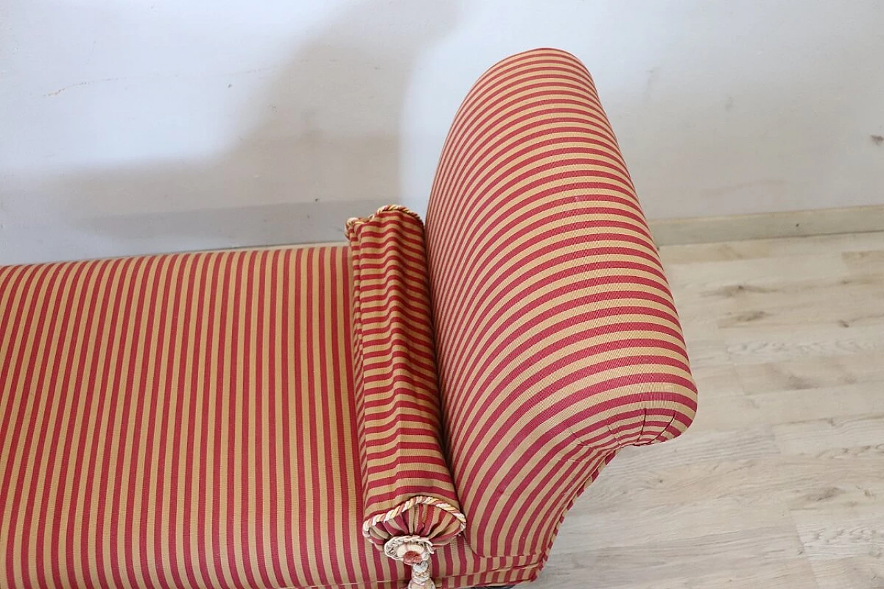Upholstered bench upholstered in red-striped fabric with beechwood feet, 19th century 8