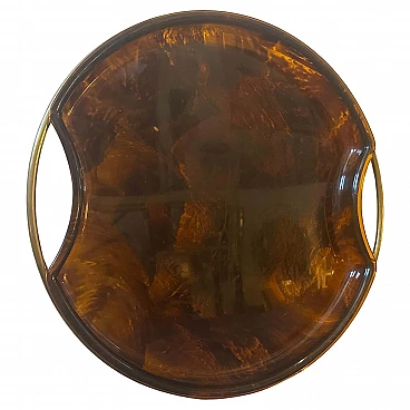 Round brass and mock turtle lucite tray by Guzzini, 1970s