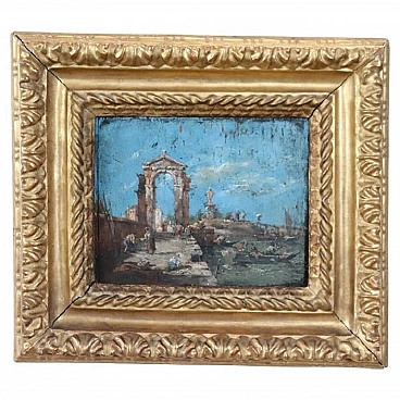 Venetian landscape, oil on fir panel, early 19th century