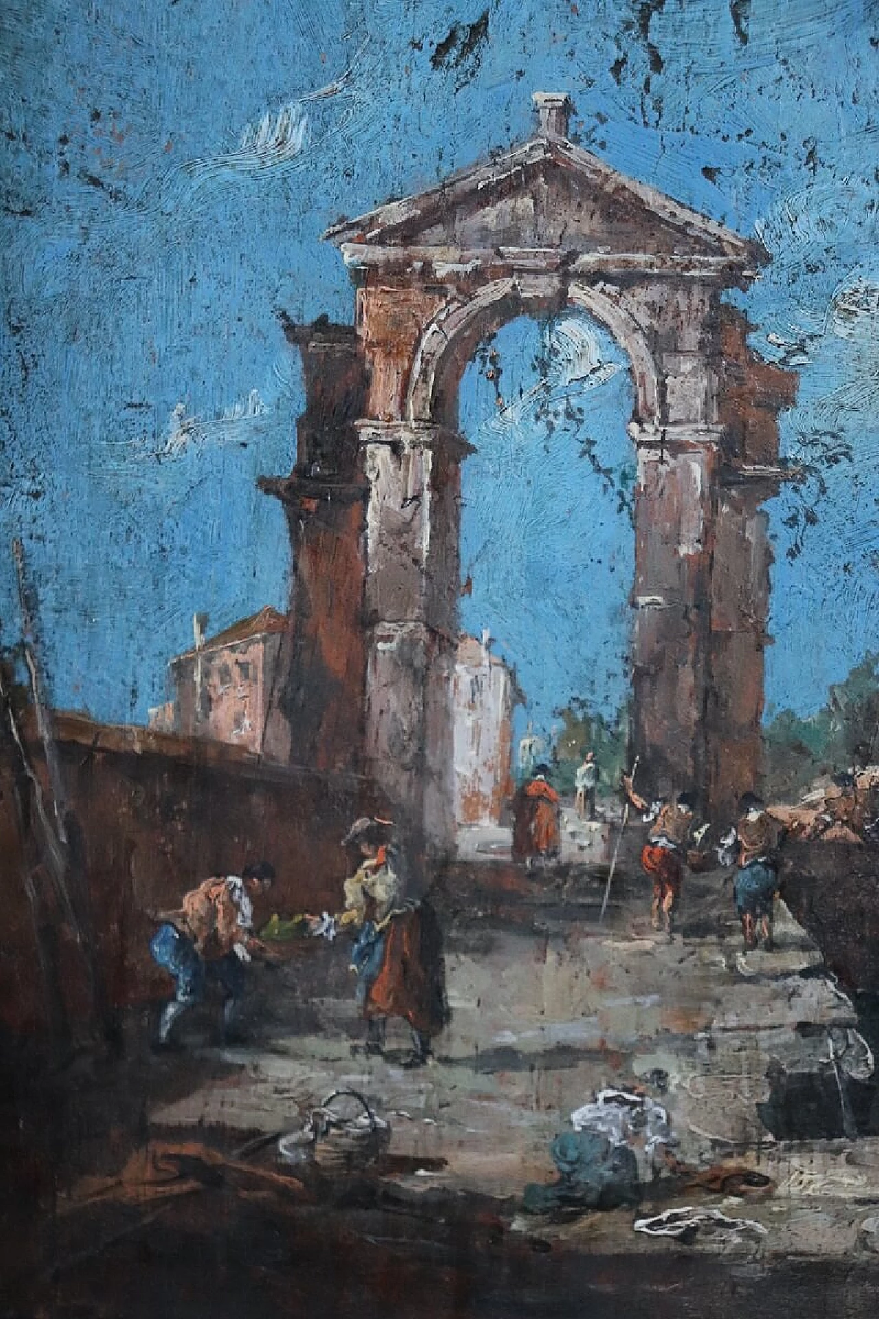 Venetian landscape, oil on fir panel, early 19th century 4