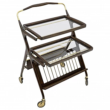 Walnut and brass bar cart by Cesare Lacca for Cassina, 1950s