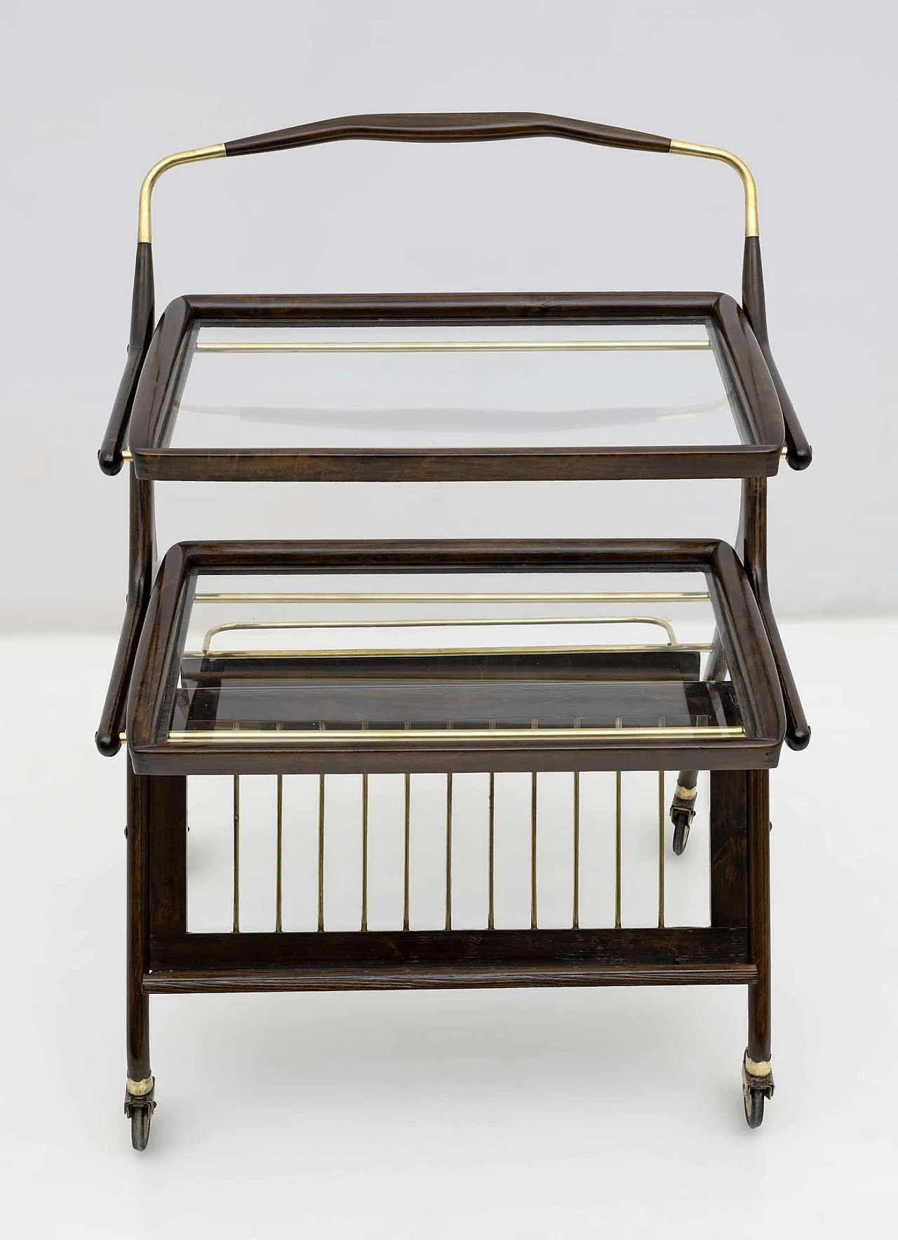 Walnut and brass bar cart by Cesare Lacca for Cassina, 1950s 2