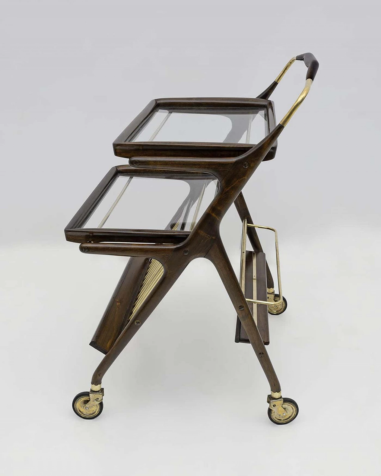 Walnut and brass bar cart by Cesare Lacca for Cassina, 1950s 7