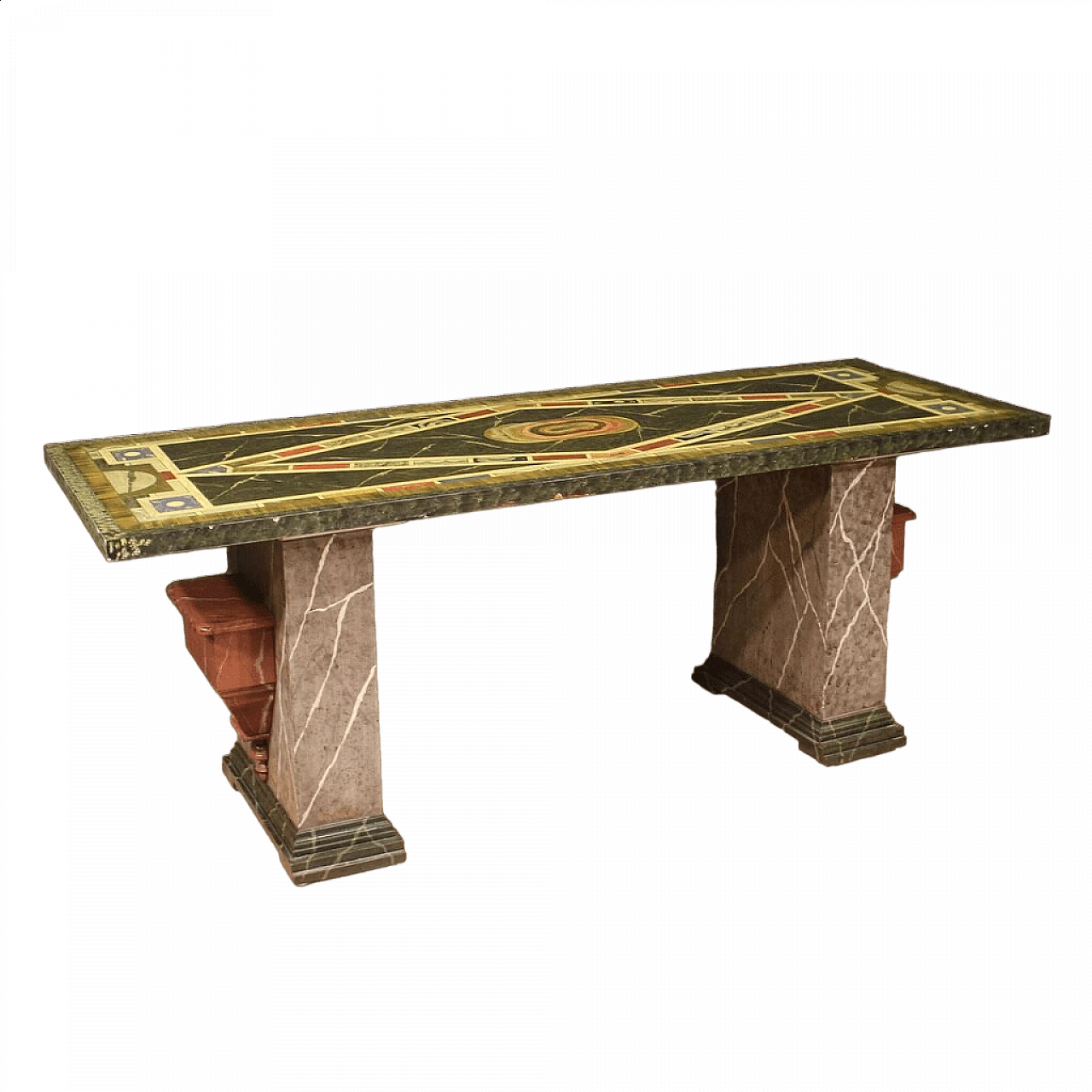 Tavolo con piano ligneo laccato e dipinto a mano, anni '70 13