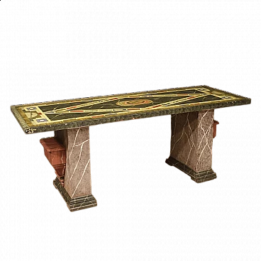 Table with lacquered wooden plane and hand painted, 70s