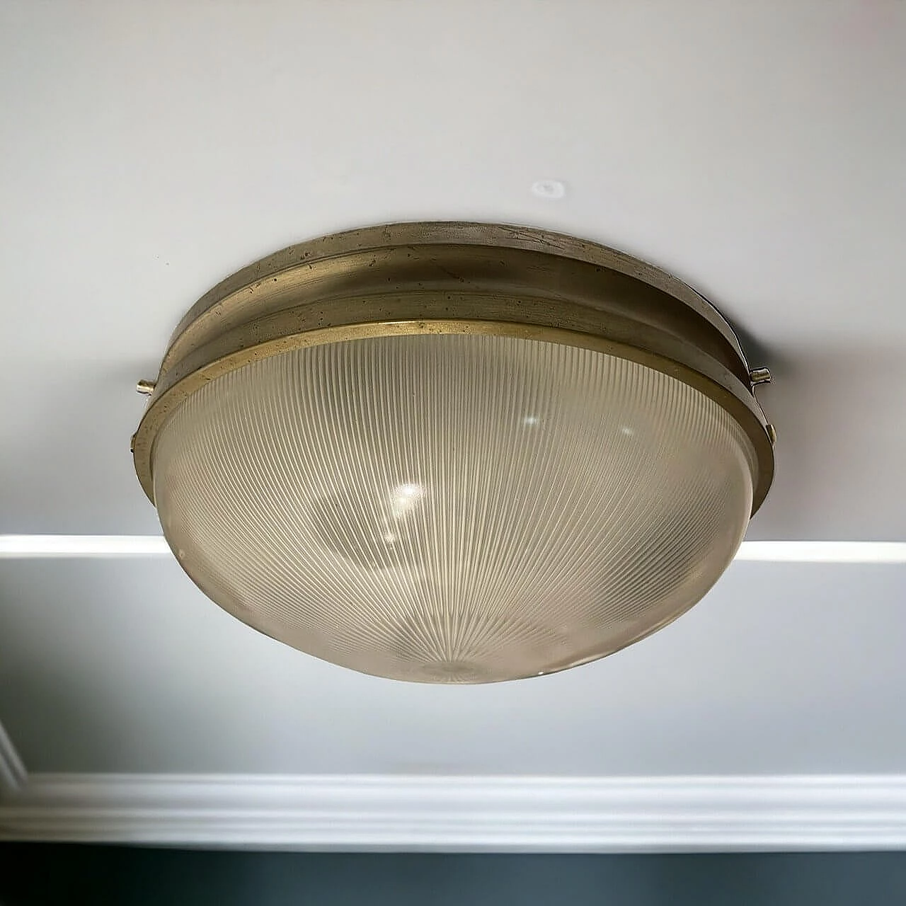 Brass and glass ceiling lamp by Sergio Mazza for Artemide, 1960s 3