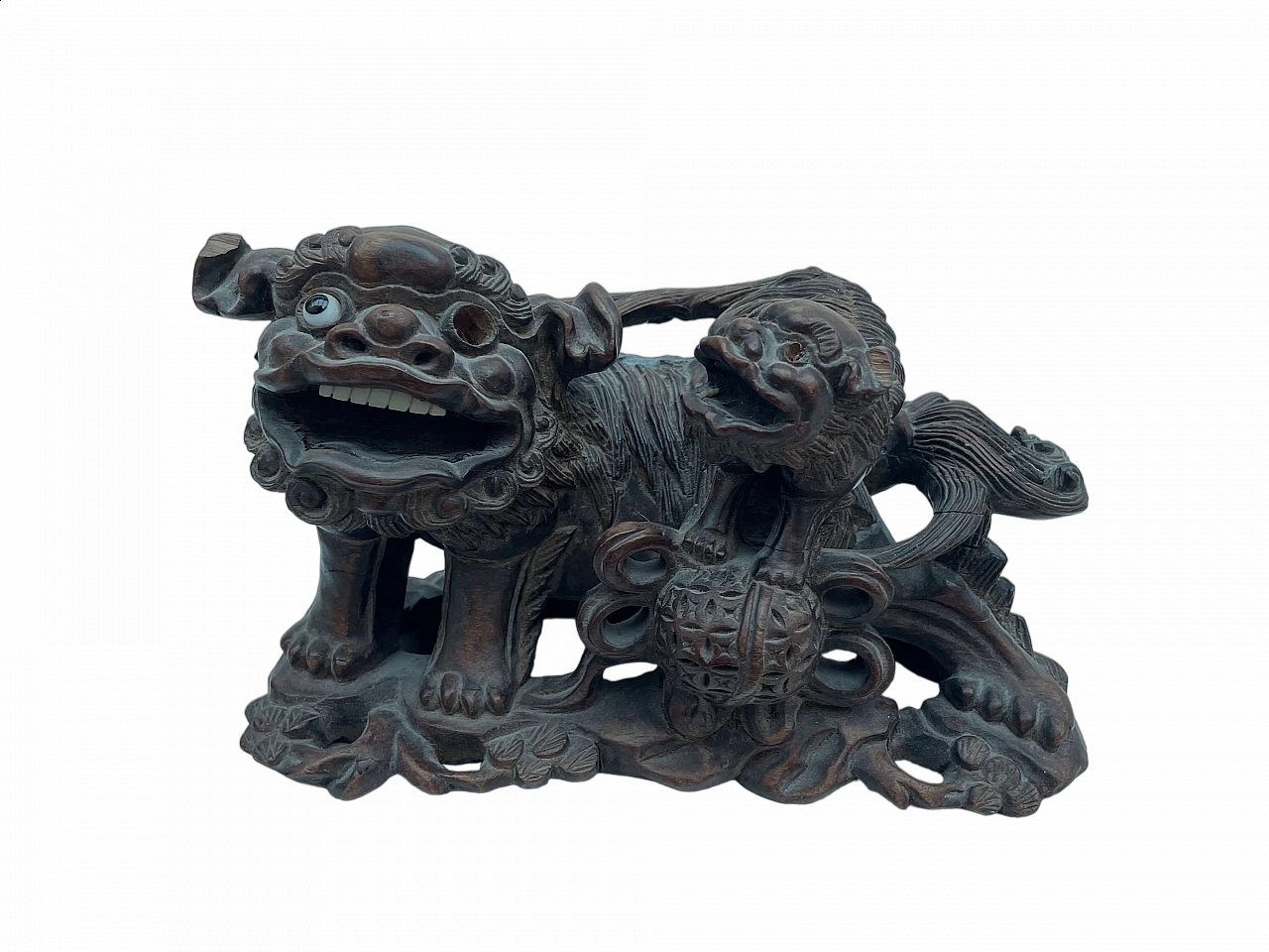 Fo dogs, wood sculpture, late 19th century 7