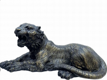 Scultura bronzea di tigre ruggente, anni '90