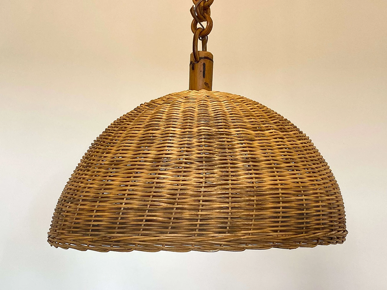 7 Hanging lamps in wicker and bamboo, 1970s 1