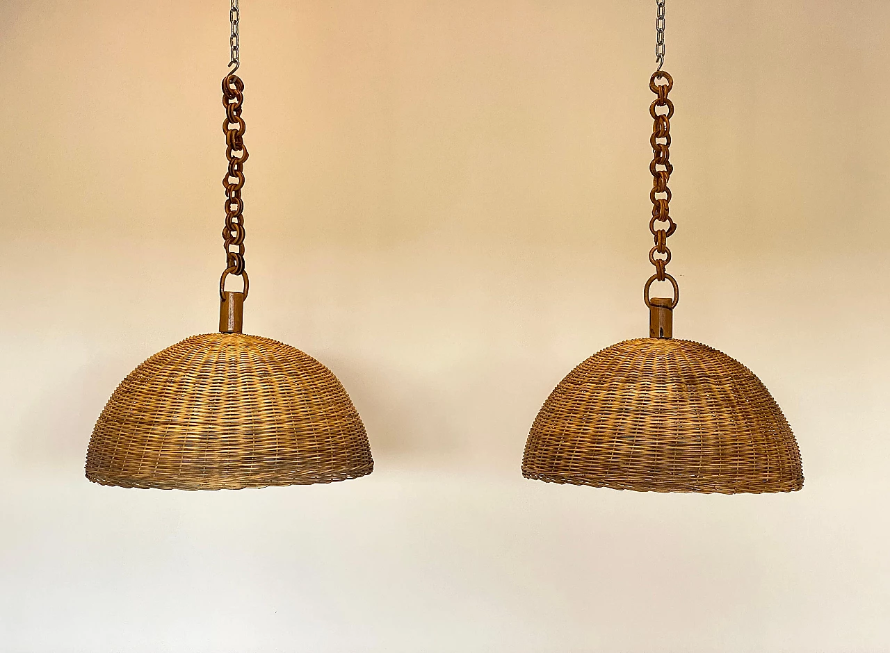 7 Hanging lamps in wicker and bamboo, 1970s 2