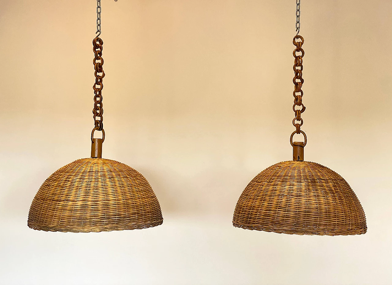 7 Hanging lamps in wicker and bamboo, 1970s 3