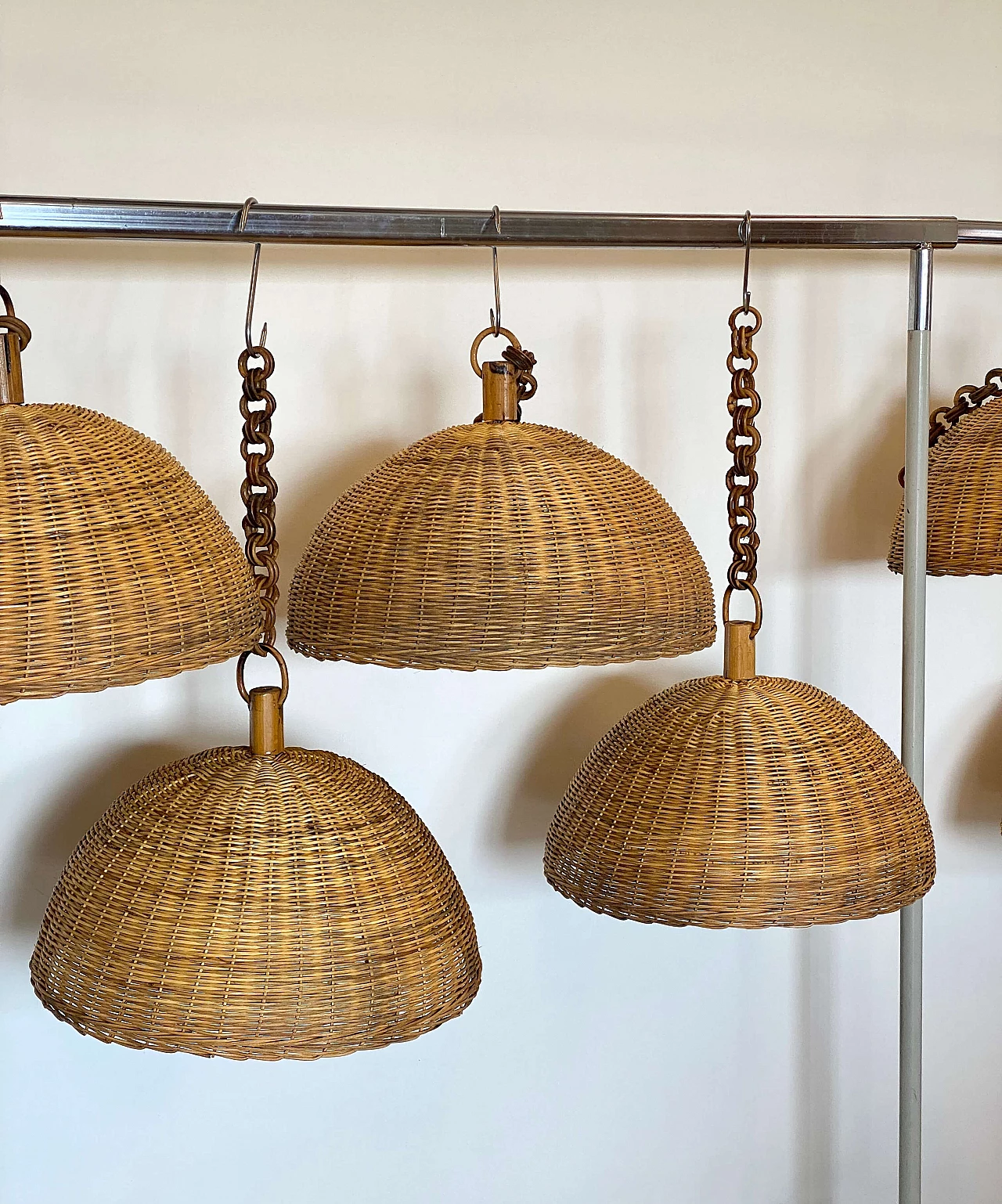 7 Hanging lamps in wicker and bamboo, 1970s 5
