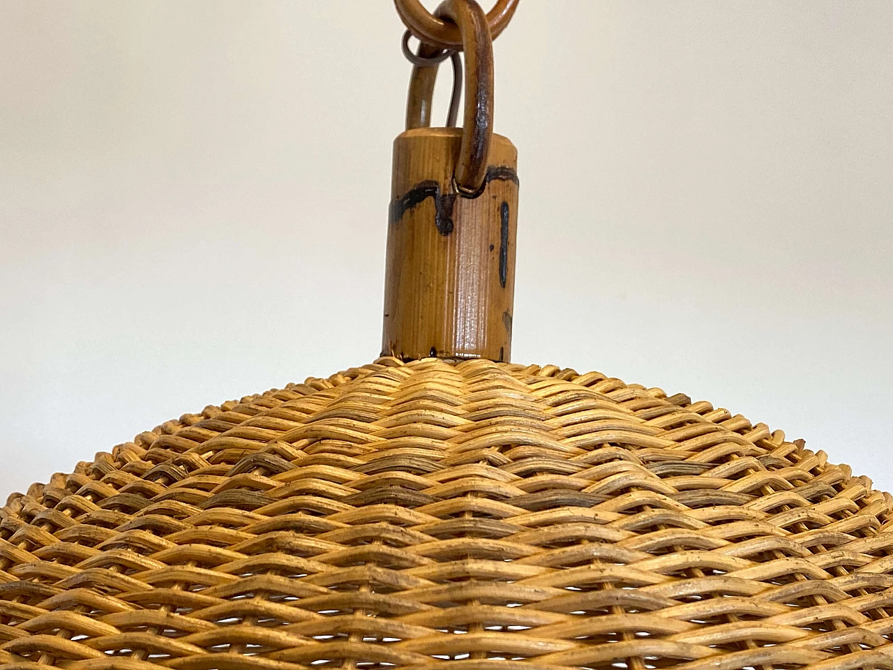 7 Lampade a sospensione in vimini e bambù, anni '70 6