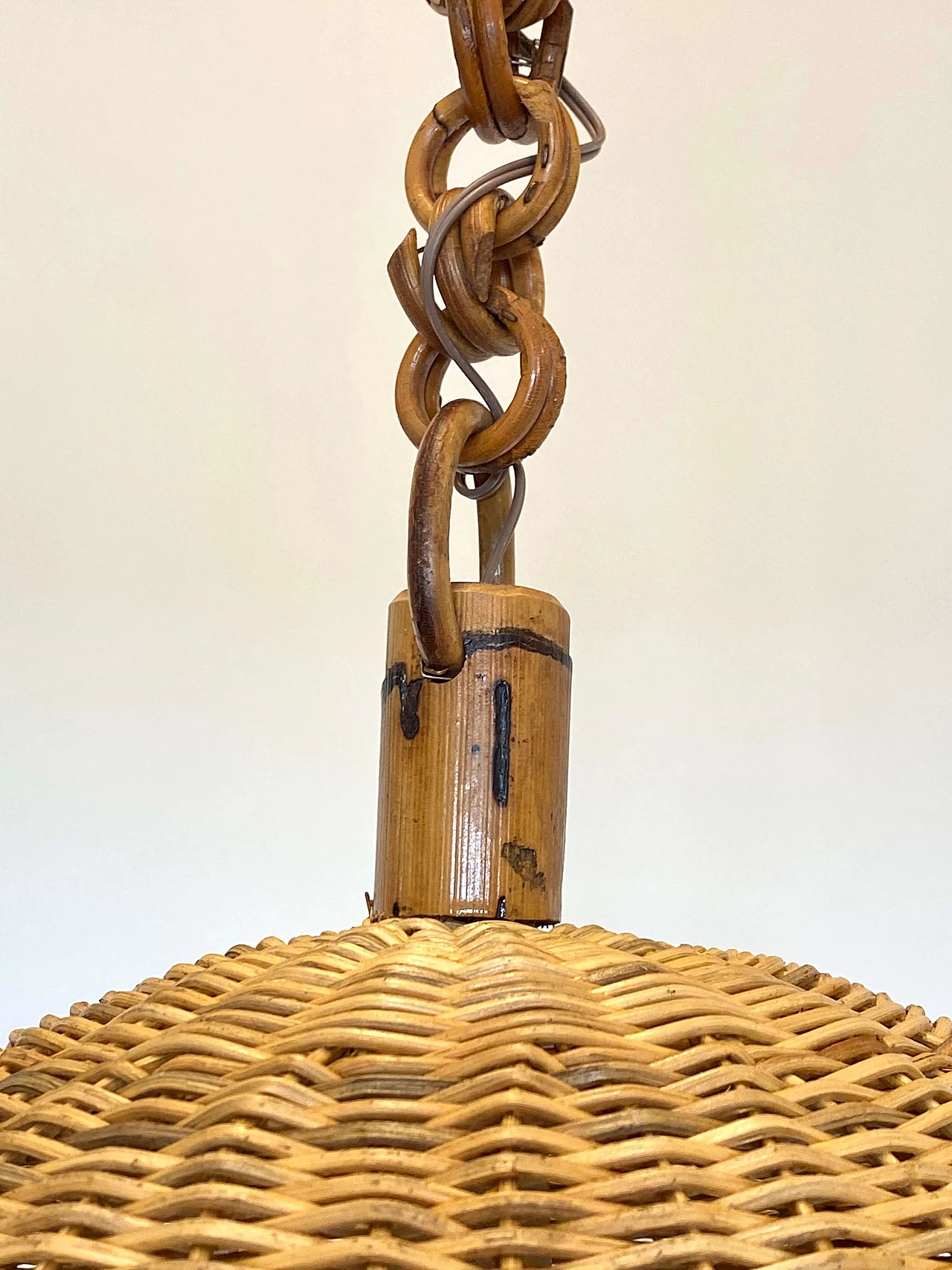 7 Lampade a sospensione in vimini e bambù, anni '70 9