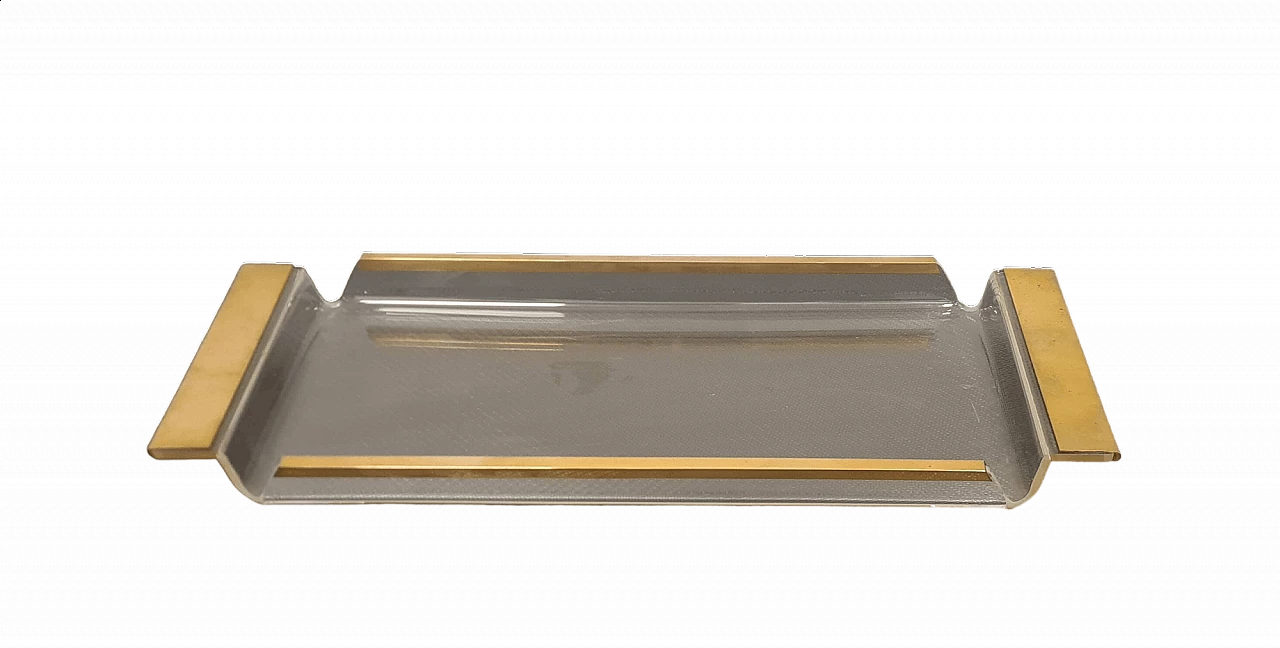 Vassoio in plexiglass e ottone, anni '80 9