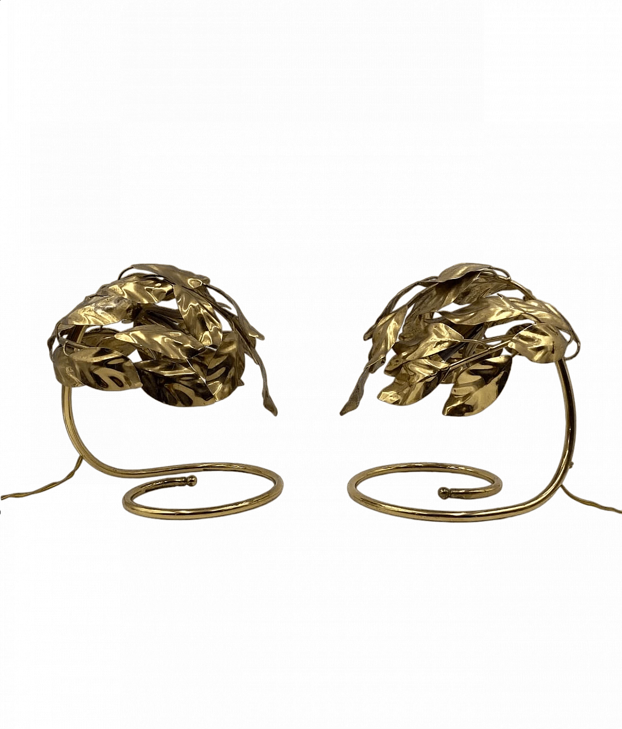 Coppia di lampade da tavolo in ottone con foglie di Bottega Gadda, anni '70 27