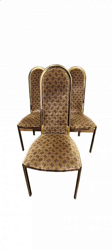 3 Sedie dorate in metallo galvanizzato e velluto di Morex, anni '70