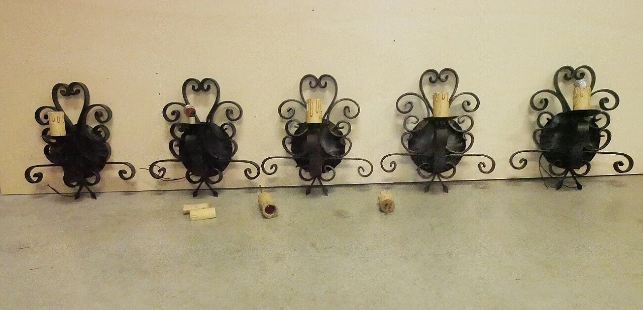 5 Wall lights in wrought iron, 1970s 11