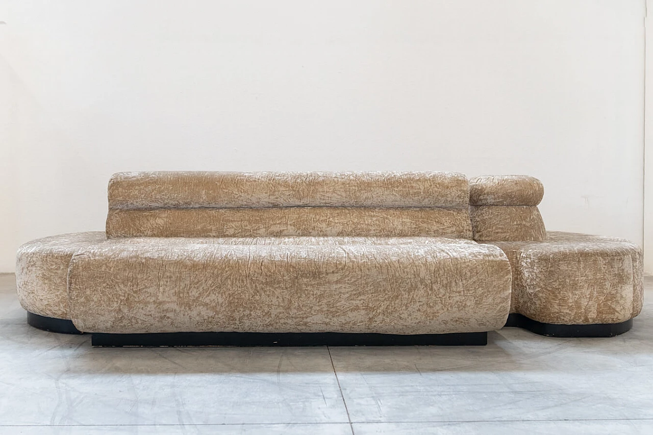 Beige chenille sectional sofa, 1970s 2