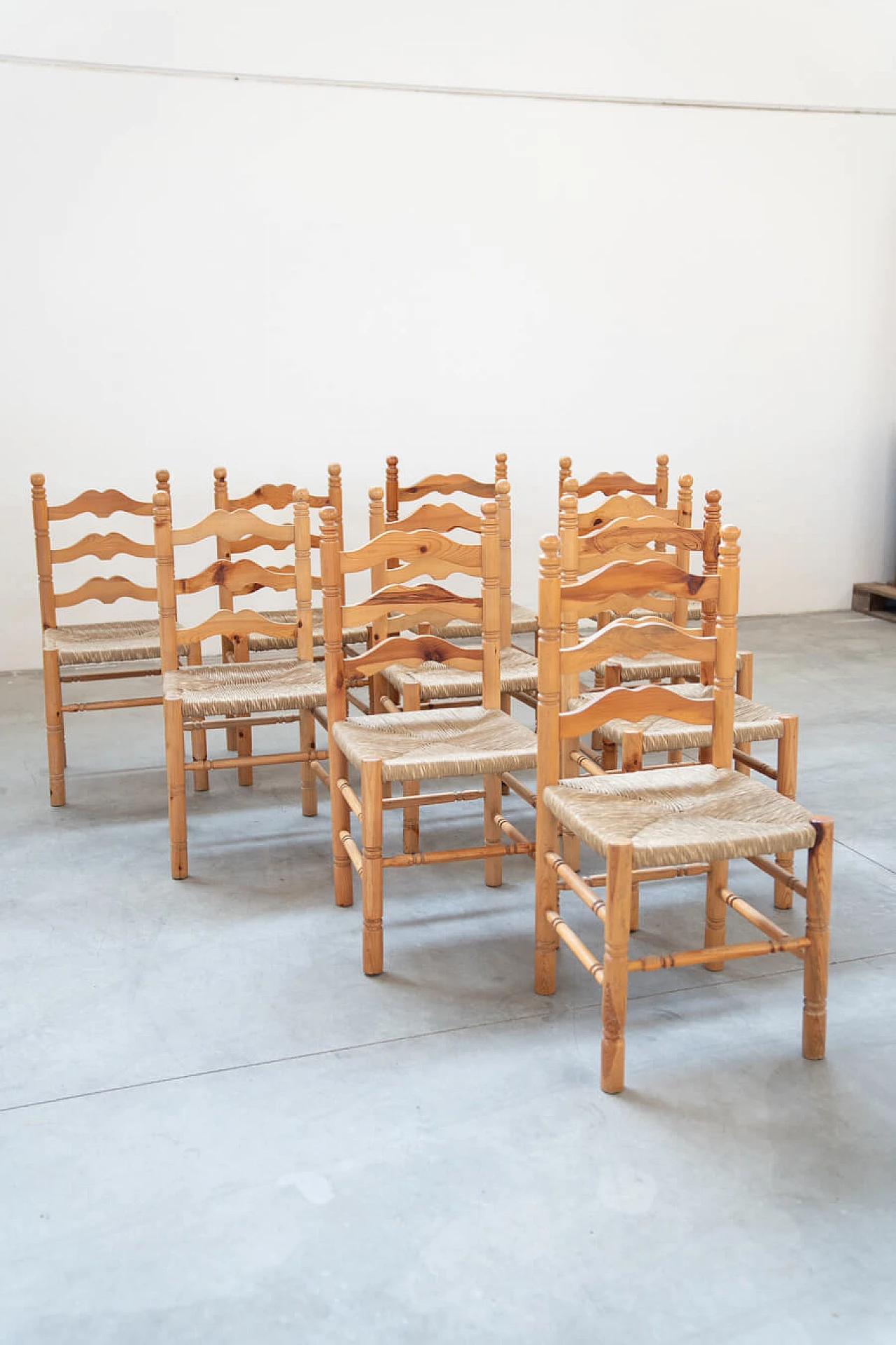 12 Friulian pine chairs, 1980s 3