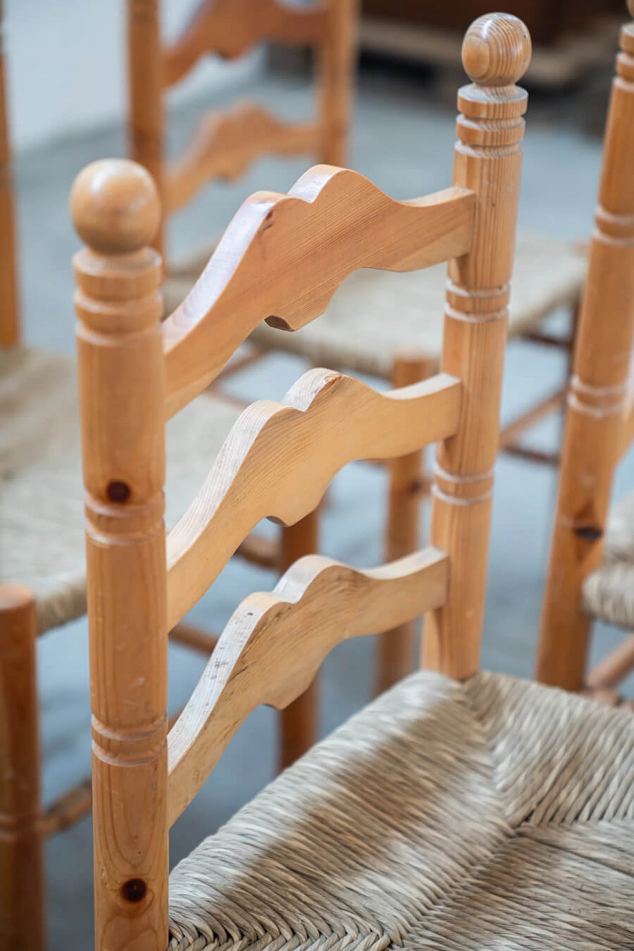 12 Friulian pine chairs, 1980s 10