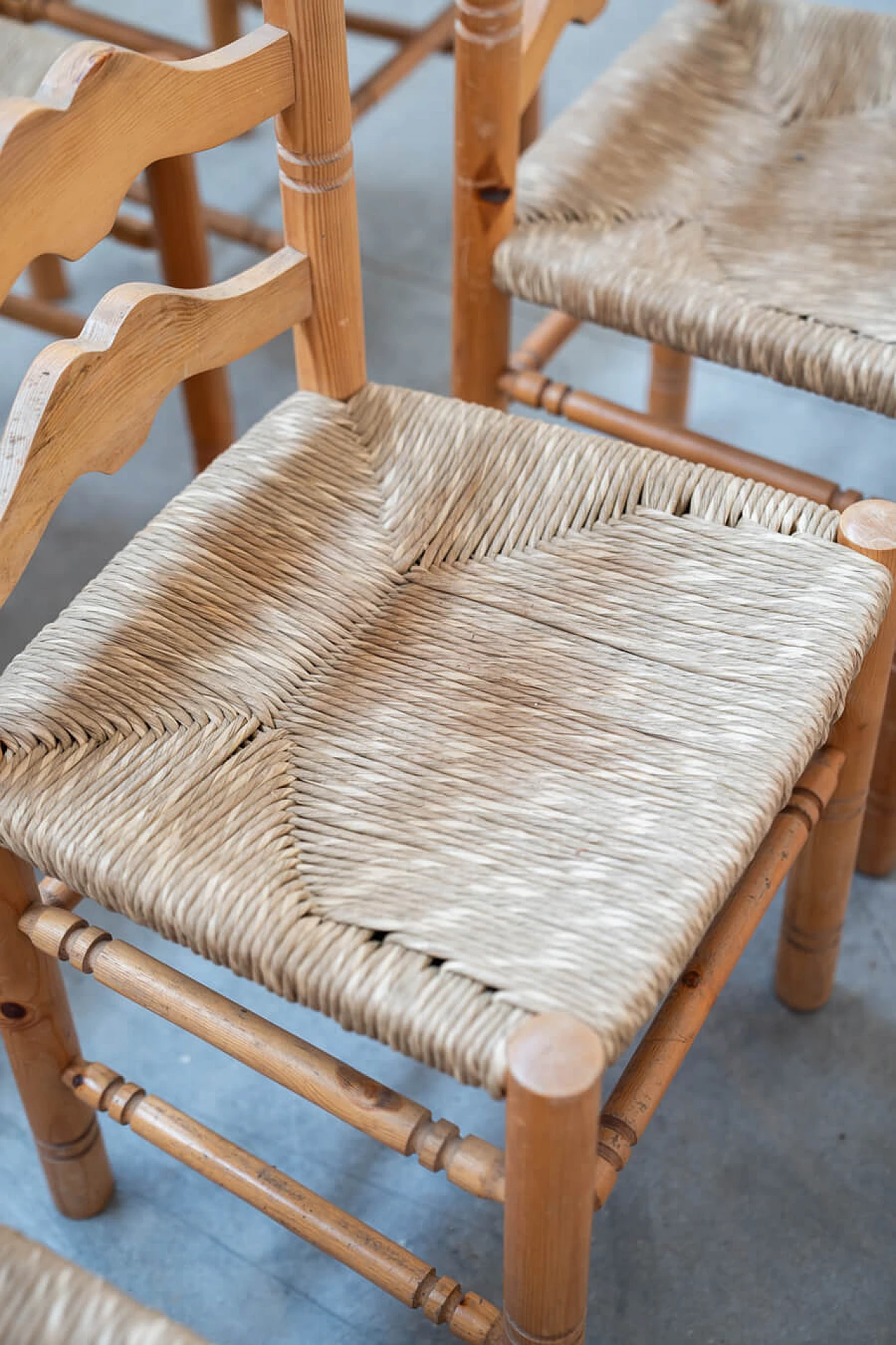 12 Friulian pine chairs, 1980s 11