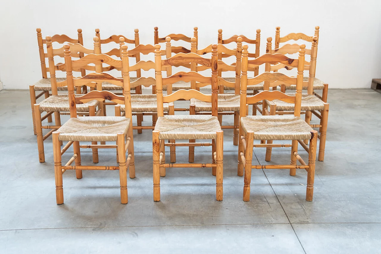 12 Friulian pine chairs, 1980s 18