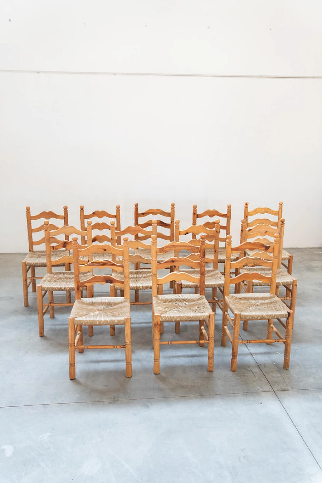 12 Friulian pine chairs, 1980s 19
