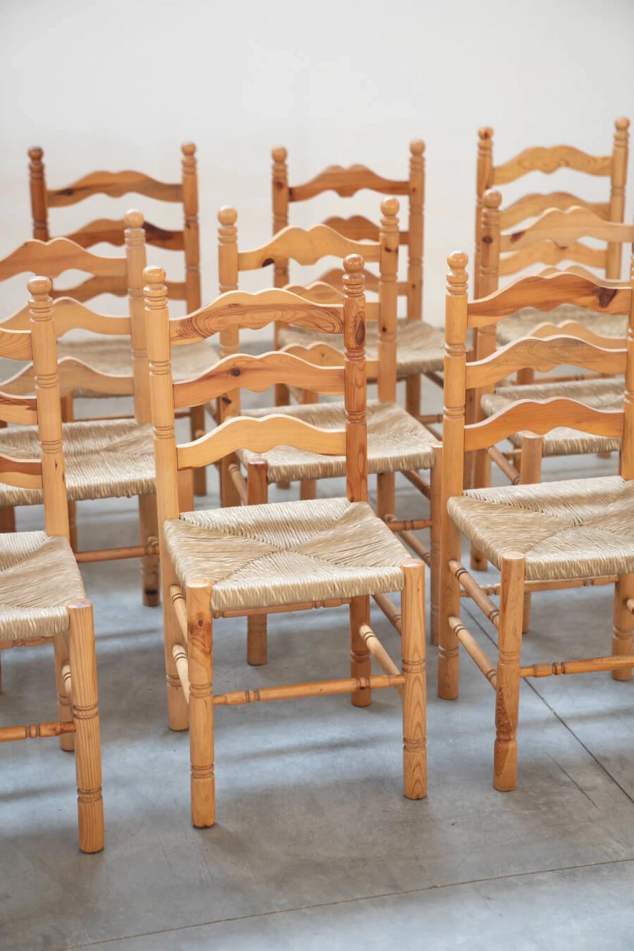 12 Friulian pine chairs, 1980s 20