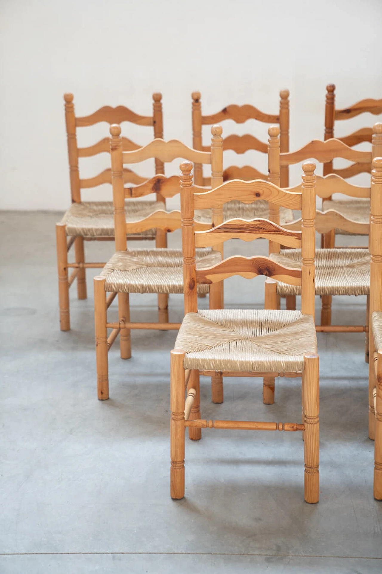 12 Friulian pine chairs, 1980s 21