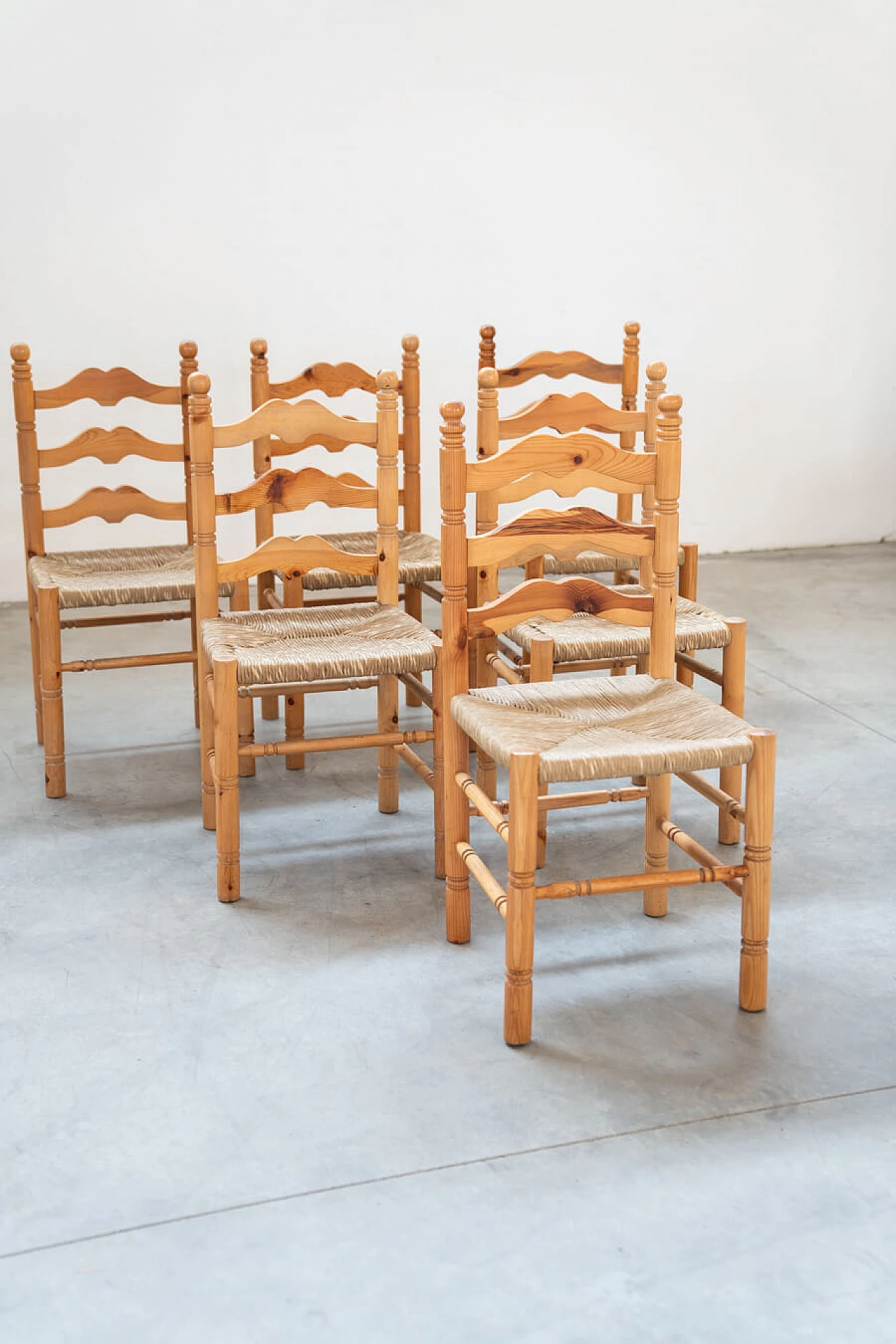 12 Friulian pine chairs, 1980s 23