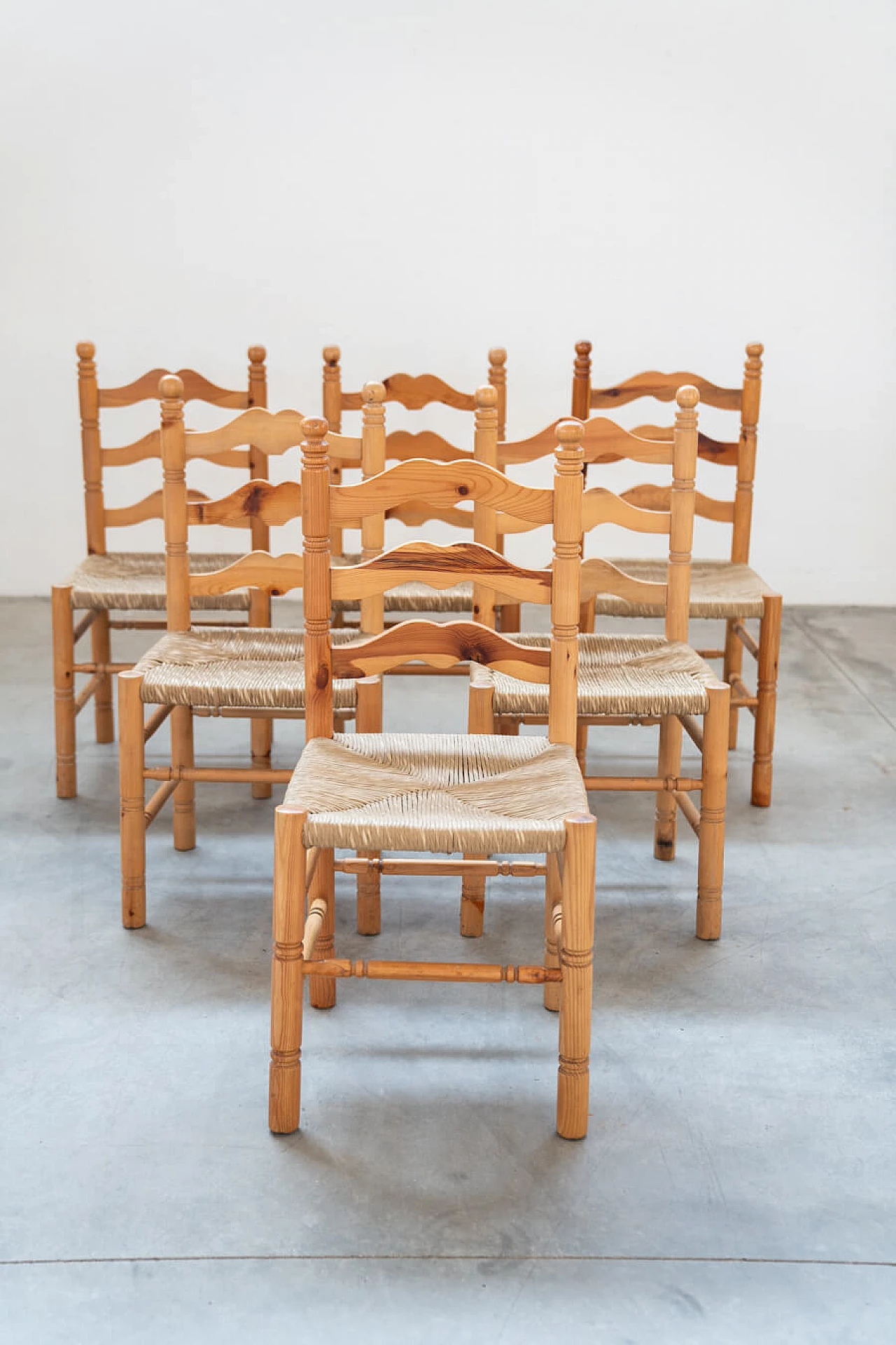 12 Friulian pine chairs, 1980s 24